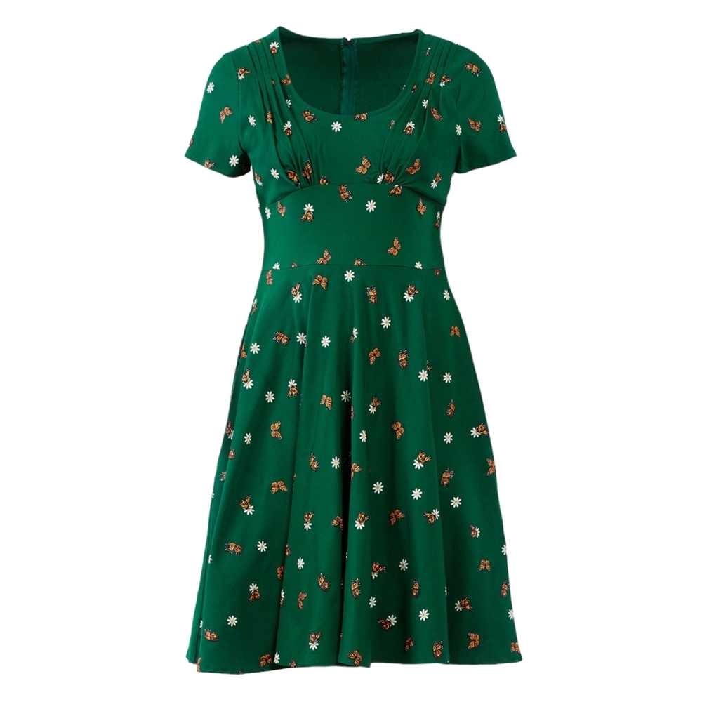 Unique Vintage Green Butterfly Floral Fit & Flare Retro Dress Women's Size 0X
